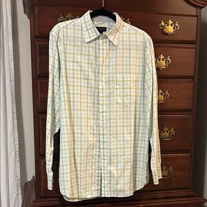 Banana Republic Men's Plaid Button-Down Shirt in White, Light Blue & Light Green